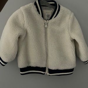 Ivory and Navy Fleece Bomber Jacket-never worn